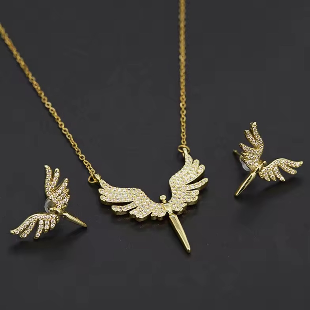 Angel Wings 18K Gold Stainless Steel Waterproof Jewelry Set - Picture 1 of 4